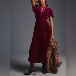 Anthropologie Somerset Velvet Deep Pink Maxi Dress Small NWT